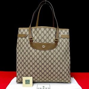 Gucci GG Leather Tote Bag Shoulder Bag A4 Beige Brown
